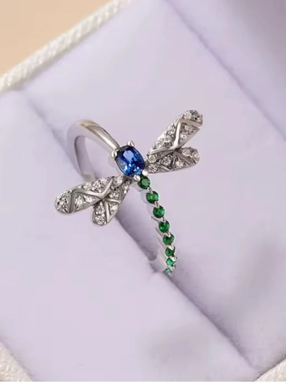 Dragonfly Silver Diamond Crystal Ring